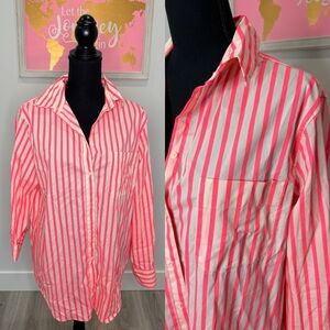A new day Neon Pink And White Long Sleeve Button Up (M)